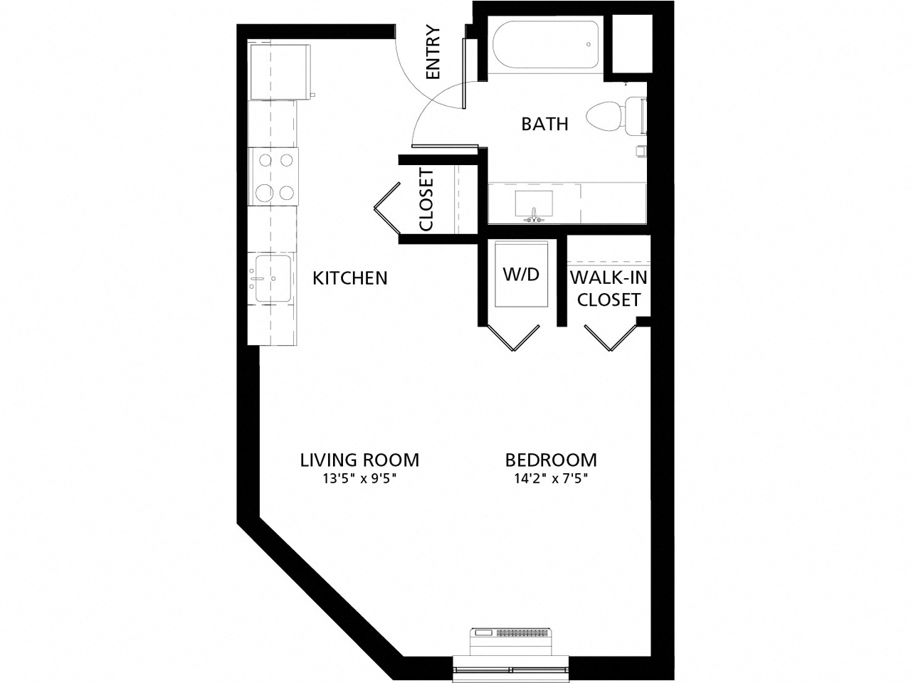 Floor plan for studio, 1 bath, 474 sqft